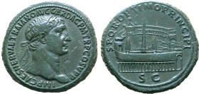 Trajan Æ Sestertius. Rome, AD 103-104. IMP CAES NERVAE TRAIANO AVG GER DAC P M TR P COS V P P, laureate bust to right, slight drapery on far shoulder ...