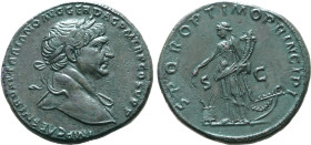 Trajan Æ Sestertius. Rome, AD 108-110. IMP CAES NERVAE TRAIANO AVG GER DAC P M TR P COS V P P, laureate bust to right, slight drapery on far shoulder ...