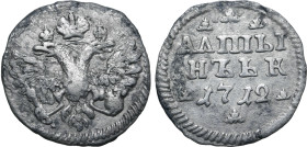 Russia, Tsardom. Peter I 'the Great' AR Altyn. Red mint, 1712. Crowned double-headed imperial eagle, holding sceptre and globus cruciger; crown above ...