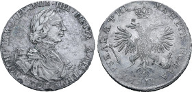 Russia, Tsardom. Peter I 'the Great' AR Rouble. Kadashevsky mint, 1718. • ЦРЬ • ПЕТРЪ • АЛЕѮIЕВIЧЪ • ВСЕѦ • POCИI • САМОДЕРЖЕЦЪ, laureate, draped and ...