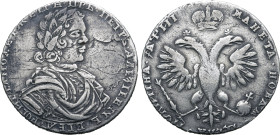 Russia, Tsardom. Peter I 'the Great' AR Poltina. Kadashevsky mint, 1718. ЦРЬ • ПЕТРЪ • АЛЕѮIЕВIЧЪ • ВСЕѦ • POCИI • САМОДЕРЖЕЦЪ •, laureate, draped and...