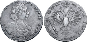 Russia, Tsardom. Peter I 'the Great' AR Poltina. Kadashevsky mint, 1718. ЦРЬ • ПЕТРЪ • АЛЕѮIЕВIЧЪ • ВСЕѦ • POCИI • САМОДЕРЖЕЦЪ •, laureate, draped and...