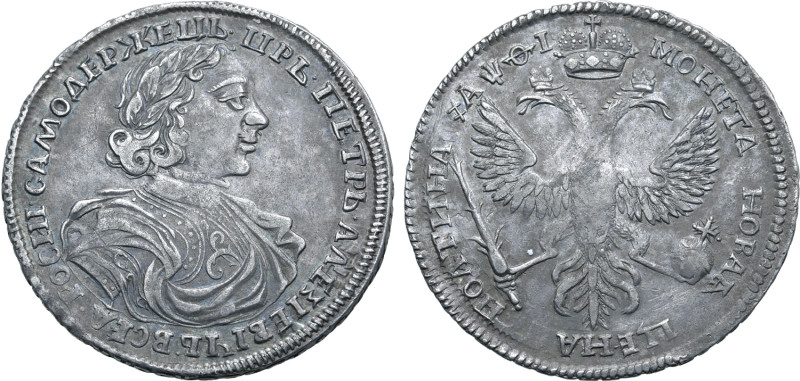 Russia, Tsardom. Peter I 'the Great' AR Poltina. Red mint, 1719. ЦРЬ • ПЕТРЬ • А...