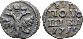 Russia, Tsardom. Peter I 'the Great' CU Polushka. Kadashevsky mint, 1719. Crowned double-headed imperial eagle, holding sceptre and globus cruciger; c...