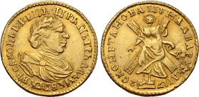 Russia, Tsardom. Peter I 'the Great' AV 2 Roubles. Red mint, 1720. ✠ ЦРh ПЕТРh АЛЕѮIЕВIЧh • В Р САМОДЕРЖЕЦh, laureate, draped and cuirassed bust to ri...