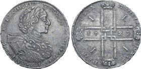 Russia, Empire. Peter I 'the Great' AR Rouble. Red mint, 1723. ПЕТРЬ • A • ИМПЕРАТОРЬ • I САМОДЕРЖЕЦЬ • ВСЕРОCСИIСКИI •, laureate, draped and cuirasse...