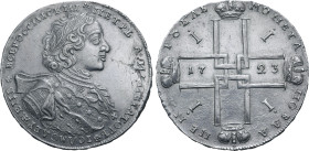 Russia, Empire. Peter I 'the Great' AR Rouble. Red mint, 1723. ✿ ПЕТРЬ • A • ИМПЕРАТОРЬ ✿ I САМОДЕРЖЕЦЬ ✿ ВСЕРОCСИIСКИI, laureate, draped and cuirasse...
