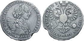Russia, Empire. Peter I 'the Great' AR Poltina. Red mint, 1723. ПЕТРЬ • A ИМПЕРАТОРЬ • I САМОДЕРЖЕЦЬ • ВСЕРОCСИIСКИI, laureate, draped and cuirassed b...