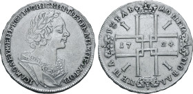 Russia, Empire. Peter I 'the Great' AR Rouble. Red mint, 1724. (Clover leaf) ПЕТРЬ (clover leaf) A (clover leaf) ИМПЕРАТОРЬ I САМОДЕРЖЕЦЬ (clover leaf...