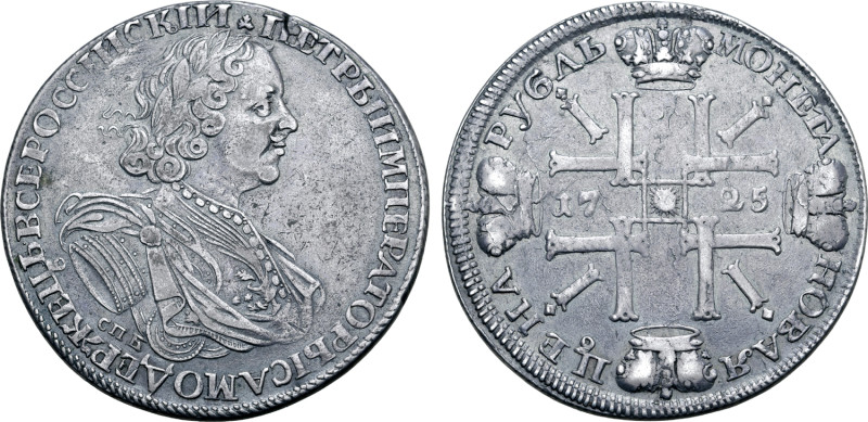Russia, Empire. Peter I 'the Great' AR Rouble. St Petersburg mint, 1725. (Clover...