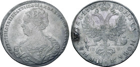 Russia, Empire. Catherine I AR Rouble. St Petersburg mint, 1725. ЕКАТЕРIНА • IМПЕРАТРIЦА • I САМОДЕРЖИЦА • ВСЕРОСIСКАЯ •, crowned and draped bust to l...