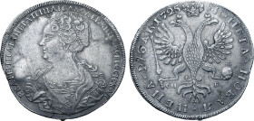 Russia, Empire. Catherine I AR Rouble. St Petersburg mint, 1725. ЕКАТЕРIНА IМПЕРАТРIЦА I САМОДЕРЖИЦА ВСЕРОСIСКАЯ, crowned and draped bust to left / МО...