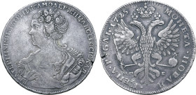 Russia, Empire. Catherine I AR Rouble. St Petersburg mint, 1725. ЕКАТЕРIНА • IМПЕРАТРIЦА • I САМОДЕРЖИЦА • ВСЕРОСIСКАЯ •, crowned and draped bust to l...