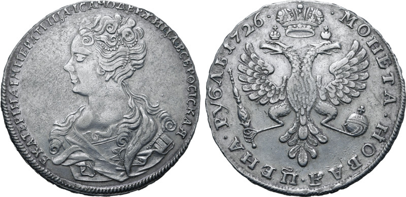 Russia, Empire. Catherine I AR Rouble. Red mint, 1726. ЕКАТЕРIНА • IМПЕРАТРIЦА •...