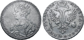 Russia, Empire. Catherine I AR Rouble. Red mint, 1726. ЕКАТЕРIНА • IМПЕРАТРIЦА • I САМОДЕРЖИЦА • ВСЕРОСIСКАЯ, crowned and draped bust to left / • МОНЕ...