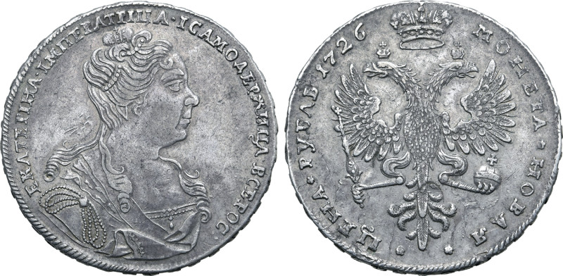 Russia, Empire. Catherine I AR Rouble. Red mint, 1726. ЕКАТЕРIНА • IМПЕРАТРIЦА •...