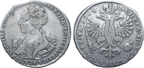 Russia, Empire. Catherine I AR Poltina. Red mint, 1726. ЕКАТЕРIНА • IМПЕРАТРIЦА • I САМОДЕРЖИЦА • ВСЕРОСIСКАЯ •, crowned and draped bust to left / МОН...