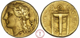 Sicile, Syracuse, Agathocles (317-289 avant J.-C., 25 Litrai, Hemistatère, 306-305 avant J.-C., Av. Tête laurée d'Apollon à gauche, un canthare derriè...