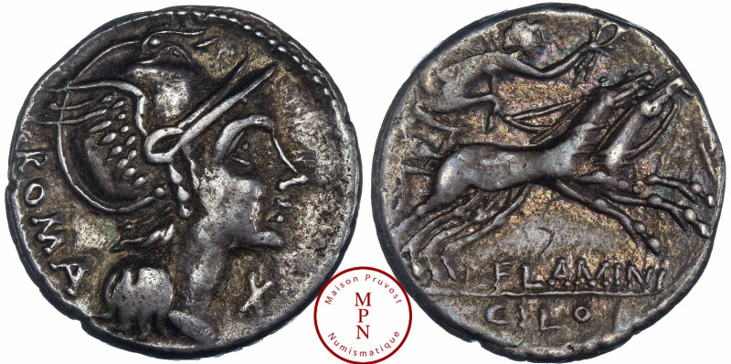Flaminia, L. Flaminius Chilo, Denier, 109-108 avant J.-C., Av. ROMA, Tête casqué...