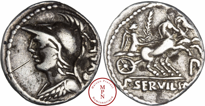 Servilia, Publius Servilius Rullus, Denier, 100 avant J.-C., Av. RVLLI, Buste de...