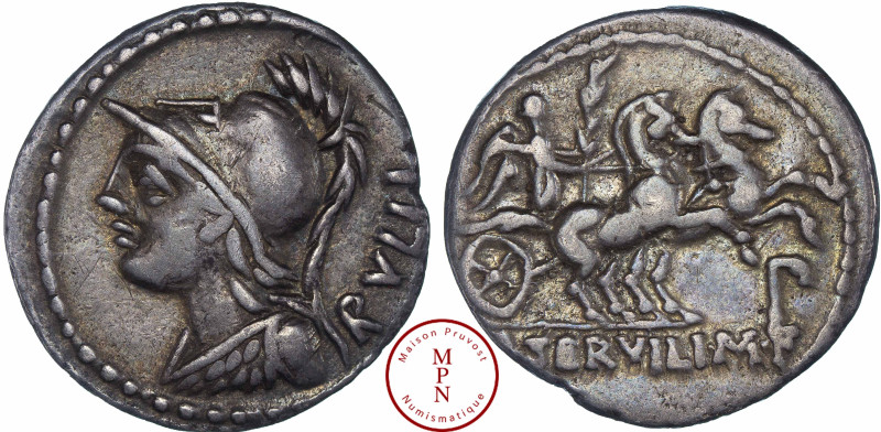 Servilia, Publius Servilius Rullus, Denier, 100 avant J.-C., Av. RVLLI, Buste de...
