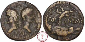 Auguste (27 avant J.C. - 14 après J.C.), Auguste et Agrippa, As (Dupondius) de Nîmes, Type 3, 10-14, Nîmes, Av. Tête d'Agrippa à gauche, coiffé de la ...