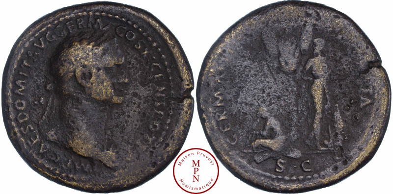 Domitien (81-96), Sesterce, 85, Rome, Av. IMP CAES DOMIT AVG GERM COS XI CENS PO...