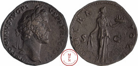Antonin le Pieux (138-161), Sesterce, 143-144, Rome, Av. ANTONINVS AVG PIVS P P TR P COS III, Tête laurée à droite, Rv. IMPERATOR II, Fides debout à d...