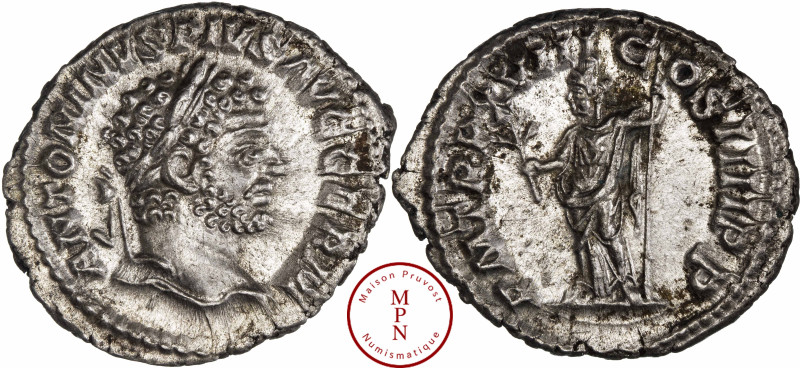Caracalla (209-217), Denier, 215, Rome, Av. ANTONINVS PIVS AVG GERM, Tête laurée...