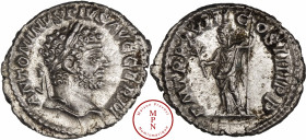 Caracalla (209-217), Denier, 215, Rome, Av. ANTONINVS PIVS AVG GERM, Tête laurée à droite, Rv. P M TR P XVII COS IIII P P, Pax (la Paix), debout à gau...