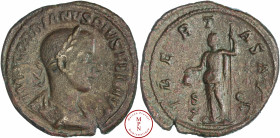Gordien III (238-244), Sesterce, 241-243, Rome, Av. IMP GORDIANVS PIVS FEL AVG, Buste lauré, drapé et cuirassé à droite, Rv. LIBERTAS AVG, La Liberté ...