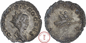 Valérien II (258), Antoninien, 258, Trèves, Av. DIVO VALERIANO CAES, Buste radié et drapé à droite, Rv. CONSACRATIO, Aigle volant à droite emportant V...