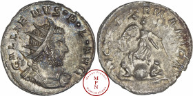 Gallien (253-268), Antoninien, 257-258, Trêves, Av. GALLIENVS. P. F. AVG, Buste radié et cuirassé à droite, Rv. VICT GERMANICA, La Victoire debout à d...