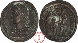 Constans (337-350), Nummus, 348-351, Nicomédie, Av. D N CONSTANS P F AVG, Buste diadémé, lauré et cuirassé à gauche, tenant un globe dans la main, Rv....