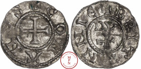 Duché de Bretagne, Conan IV (1158-1169), Denier, Rennes, Av. + CONANVS, Croix, Rv. + BRITANNIE avec au centre DVX, Argent, SUP, 0.93 g, 20.5 mm, Bd.26...