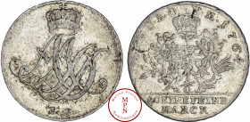 Grand duché de Saxe-Weimar-Eisenach, Anna Amalia, 1/6 Thaler, 1764, FS, Eisenach, Av. AADS monogramme, Rv. F. S. W. U. E. O. V. M. 80 EINE FEINE / MAR...
