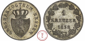 Grand-duché de Hesse-Darmstadt, Louis II (1830-1848), 1 Kreuzer, 1838 Av. GROSHERZOGTHUM HESSEN, Blason couronné, Rv. 1 KREUZER 1838, dans une couronn...