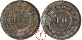 Pierre II (1831-1889), 10 Reis, Essai (pattern), 1838, Av. IMPERIO DO BRAZIL, dans un cercle au centre 1838, Rv. Dans un cercle au centre entouré d'un...