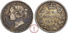 New Brunswick, Victoria (1837-1901), 10 Cents, 1862 2/2, Av. VICTORIA D : G : REG : .NEW BRUNSWICK, Tête à gauche, Rv. Dans une couronne : 10 CENTS 18...
