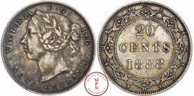 New Foundland, Victoria (1837-1901), 20 Cents, 1888 Av. VICTORIA D : G : REG : . NEW FOUNDLAND, Tête à gauche, Rv. Dans une couronne 20 CENTS 1888, 75...