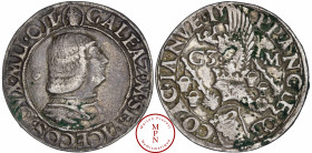 Galeazzo Maria Sforza (1466-1476), Milan, Teston, Av. (tête coiffée d'une mitre) GALEAZ * M * SF * VICECOS * DVX * MLI * QIT, Buste cuirassé à droite,...
