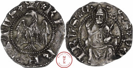 René d'Anjou (1435-1442), Naples, Cella, 2eme type, Naples, Av. * REX * RENATVS *, Aigle couronné de face, regardant à gauche, la couronne coupe la lé...