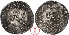 Charles Quint – Charles V, Roi de Naples et de Sicile (1516-1554), Naples, Tari au buste lauré du 2eme type, Av. CAROLVS ° V ° ROMA IM, Buste lauré et...