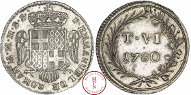 Ordre de Malte, Emmanuel de Rohan (1775-1797), 6 Tari, 1780, Malte, Av. F. EMMANUEL DE ROHAN M. M. H. S. S., Armes couronnées et ailées, Rv. Dans une ...