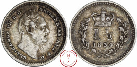 Guillaume IV (1830-1837), 1 ½ Pence, 1834, Londres, Av. GUILELMUS IIII D:G: BRITANNIAR: REX F:D:, Tête à droite, Rv. Couronne, 800.000 ex., Argent, TT...