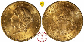 20 Dollars, Liberty Head, 1904, Philadelphie, Av. Tête de la Liberté à gauche, portant un diadème sur lequel est inscrit : LIBERTY, Rv. UNITED STATES ...