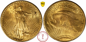 20 Dollars, St Gaudens, 1927, Philadelphie, Av. LIBERTY, La Liberté de face, tenant une torche et une branche d'olivier, Rv. UNITED. STATES. OF. AMERI...