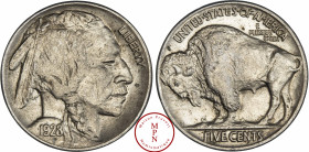 5 Cents, 5C, Buffalo Nickel, 1928, Philadelphie, Av. LIBERTY, Tête d'indien à droite, Rv. UNITED. STATES. OF. AMERICA / E PLURIBUS UNUM, / FIVE CENTS,...