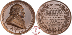 Cambacérès, Franc-Maçon, Loge écossaise, 1807 Médaille, Par Jaley, Av. J. J. REGIS CAMBACERES PRINCE ARCHI-CHANCELIER DE L’EMPIRE., Buste à droite, Rv...