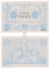 Troisième République (1870-1940), Banque de France, 5 Francs, Noir, Type 1971, D. 7 Mars 1873. D., C.2029 n°724, TTB+, Fayette 01.16, Quelques épingla...